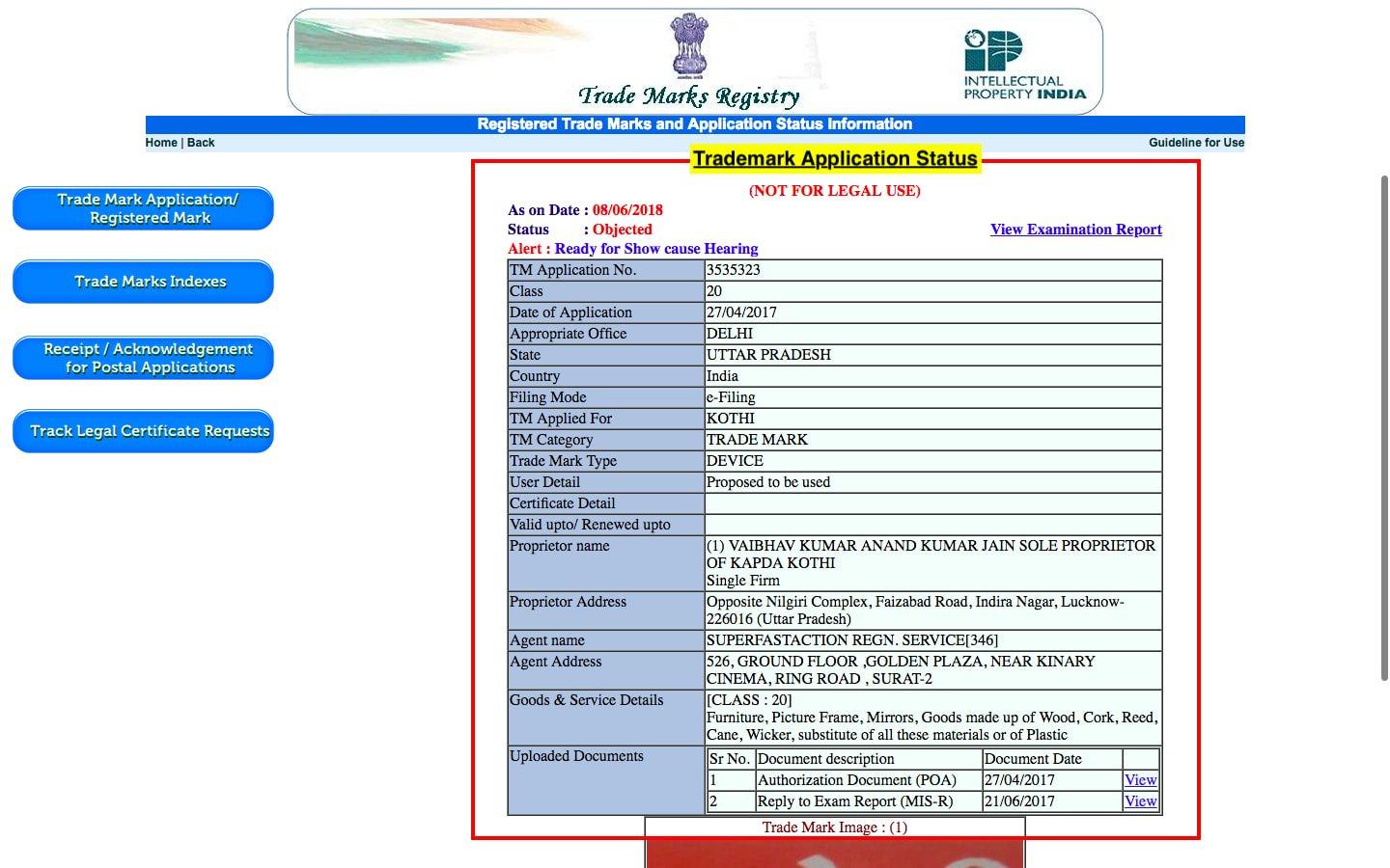 Trademark Status Check – Step 4